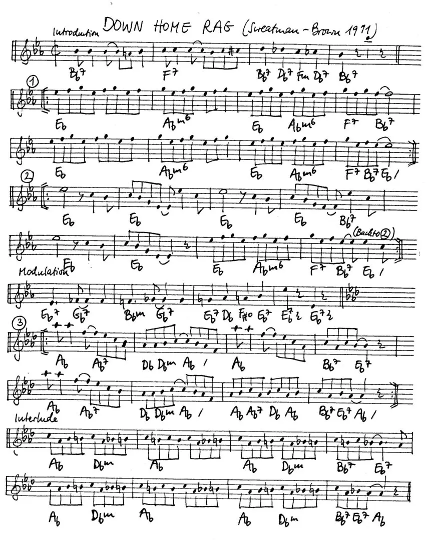 down home rag free jazz leadsheet - Courtesy of the Jungle Jazz Band